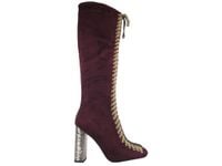 Bordowe kozaki na słupku zamszowe przed kolano 39