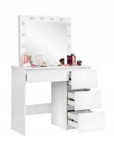 BIAŁA TOALETKA KOSMETYCZNA Z LUSTREM 12xLED SZUFLADY na Arena.pl