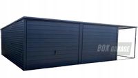 GARAŻ BLASZANY 6m x 5m poziom - spad tył 2x Brama uchylna - wiata - dodatkowe drzwi + antracyt BOX124 6x5