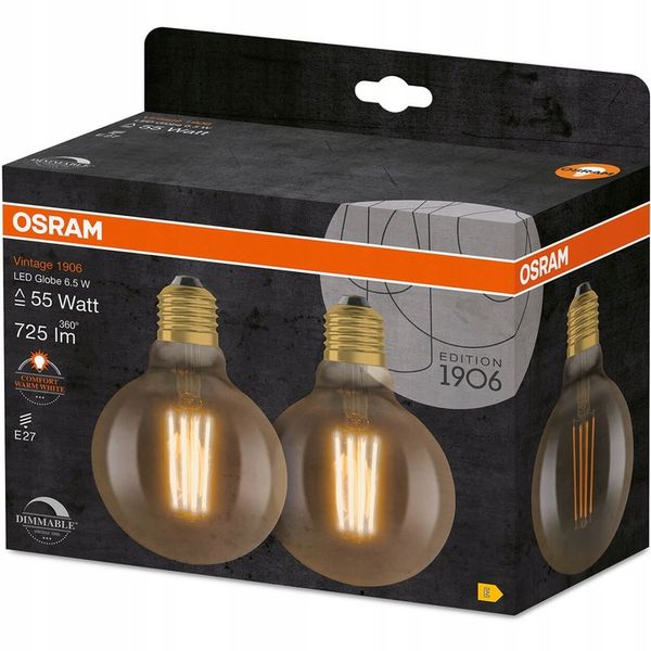2x Żarówka Ozdobna LED E27 6,5W Ściemnialna OSRAM zdjęcie 7