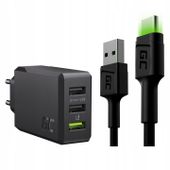 Ładowarka Sieciowa 3x USB-A 30W + Kabel LED USB - USB-C 120 cm do telefonu