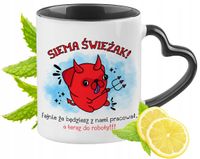 Powitanie W Pracy Kubek Czarny Z Uszkiem W Kształcie Serca Na Prezent