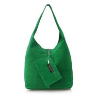 VERA PELLE torebka zamszowa worek na ramię z saszetką V132 zielona