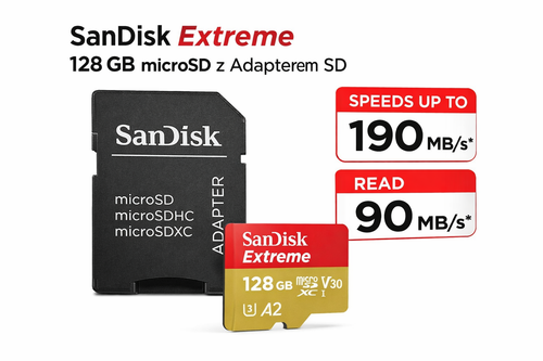 Karta Pamięci SanDisk Extreme 128GB microSD + Adapter SD na Arena.pl