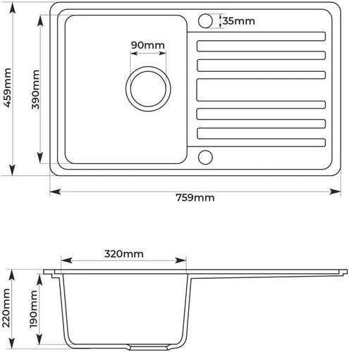 Aquamarin Zlew kuchenny Granite, 76 x 46 cm, szary na Arena.pl