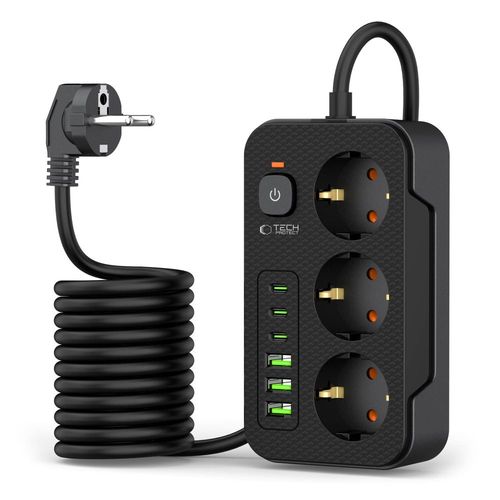 tech-protect pc3x6 power strip 3 usb & 3 type-c & 3 socket 200cm black na Arena.pl