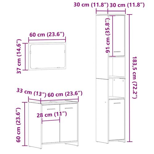 3-częściowy zestaw mebli łazienkowych, kolor starego drewna na Arena.pl