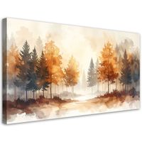 Obraz do salonu sypialni, Jesienny Beżowy Las Akwarelowy 100x50