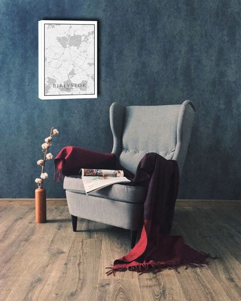 Białystok, Polska mapa czarno biała - obraz na płótnie 40x60 cm zdjęcie 2