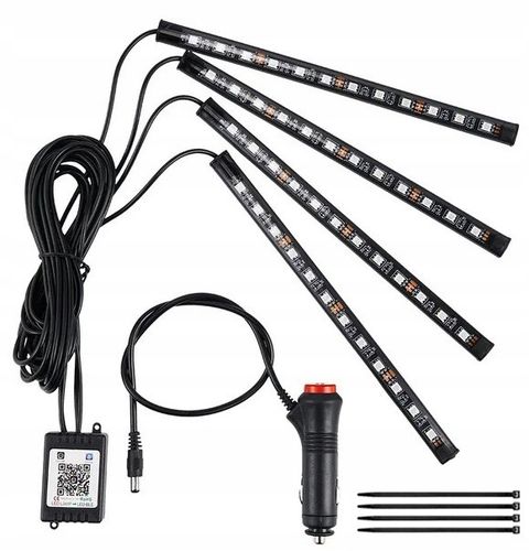 Oświetlenie LED RGB Wnętrza Pojazdu Auta Kabiny Tuning Zestaw Aplikacja na Arena.pl