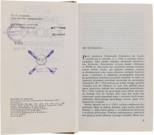 Choderlos de Laclos Niebezpieczne związki seria Biblioteka Klasyki 1975 na Arena.pl