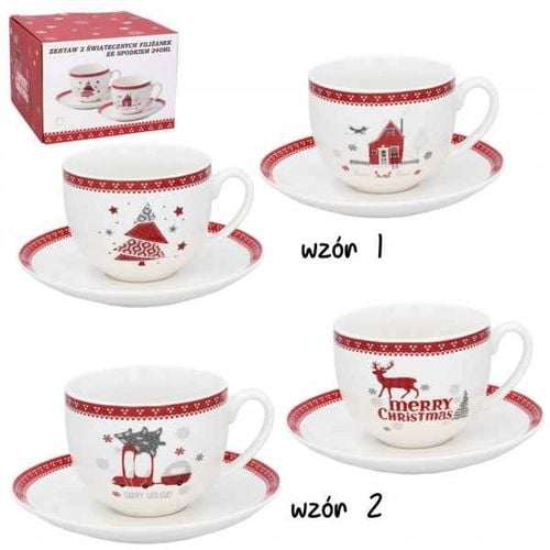 KPL. 2 ŚWIĄTECZNYCH FILIŻANEK ZE SPODKIEM 240ML na Arena.pl