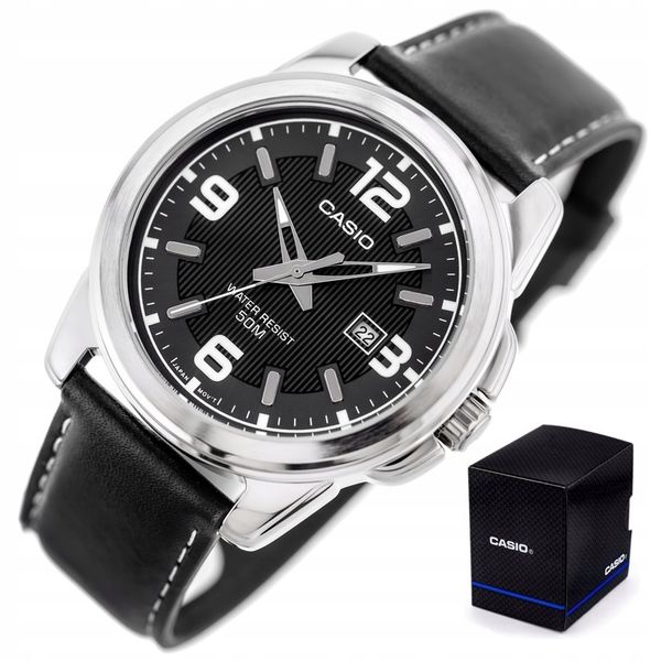 ZEGAREK MĘSKI CASIO MTP-1314 skórzany datownik + BOX +GRAWER zdjęcie 1