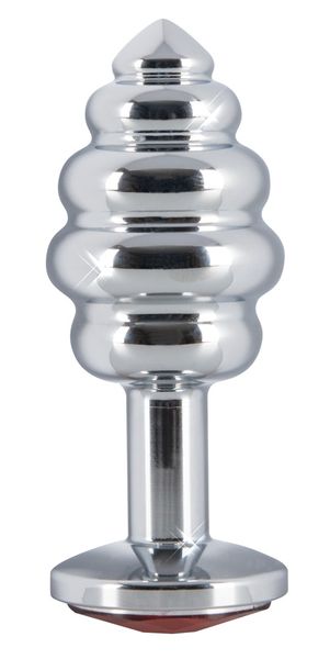 Korek analny srebrny z rowkami stymulacyjnymi zdjęcie 3