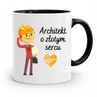 Kubek Czarny Architekta Projektanta O Złotym Sercu Z Nadrukiem Ze Zdjęciem