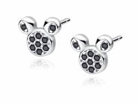 Eleganckie rodowane srebrne kolczyki Myszka Miki czarne cyrkonie srebro 925 Z1653ER_B