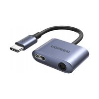 Adapter przejściówka audio USB-C - USB-C + mini jack 3.5mm - szary