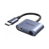 Adapter przejściówka audio USB-C - USB-C + mini jack 3.5mm - szary