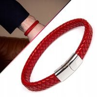 Bransoletka, Bransoletka czerwona, Bransoletka męska skórzana 10mm 215mm
