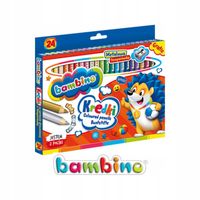 KREDKI BAMBINO 24 kolory GRUBE |TEMPERÓWKA + ZŁOTA i SREBRNA kredka GRATIS