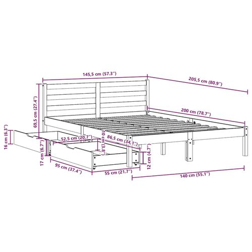 Rama łóżka bez materaca, 140x200 cm, lite drewno sosnowe na Arena.pl