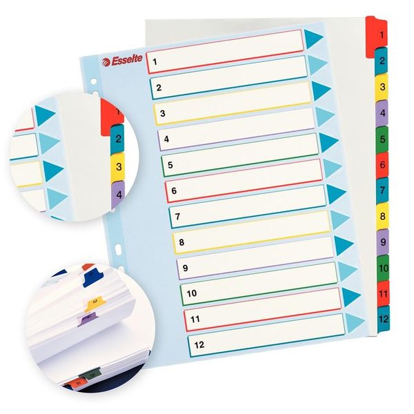 PRZEKŁADKI DO SEGREGATORA NUMEROWANE 1-12 A4 ESSELTE zdjęcie 2