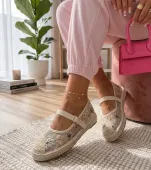 Beżowe Espadryle Zdobione Haftowanymi Kwiatkami Lucille 39