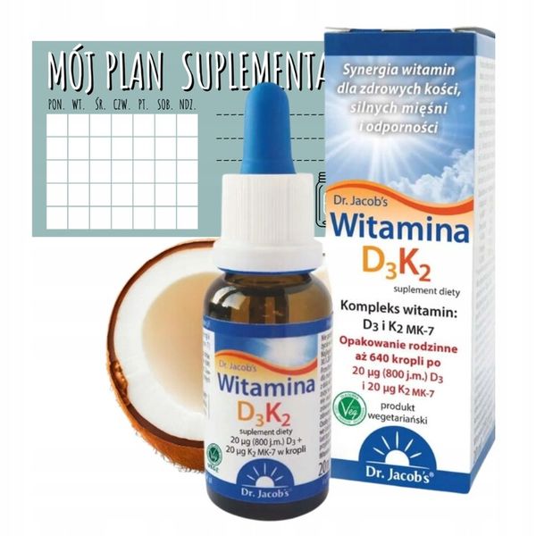Witamina D3 K2 MK-7 w Kroplach Dr Jacobs | D3 z lanoliny! | Naklejka GRATIS zdjęcie 1