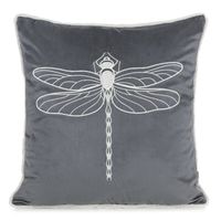 Welwetowa poszewka dekoracyjna z ozdobnym haftem i lamówką 45X45 grafitowa