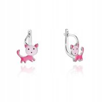 SREBRNE KOLCZYKI Angielskie pr. 925 Różowe Kotki Koty dla Dziewczynki