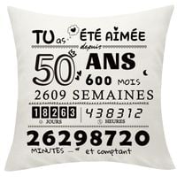 Poszewka na poduszkę z kieszeniami na 50 urodziny biała 45x45 cm len