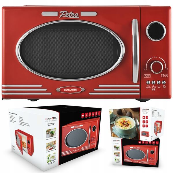 KUCHENKA MIKROFALOWA GRILL MIKROFALÓWKA RETRO 1000W 23L CZERWONA MIKROFALA zdjęcie 7