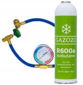 GAZOZO IZOBUTAN R600a Czynnik Chłodniczy 420g 750ml + PRZEWÓD Z MANOMETREM