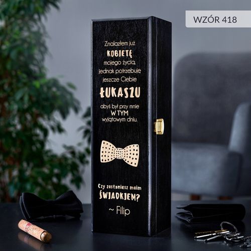 PROŚBA O ŚWIADKOWANIE SKRZYNKA NA WINO Z GRAWEREM PREZENT DLA ŚWIADKA IMIĘ na Arena.pl