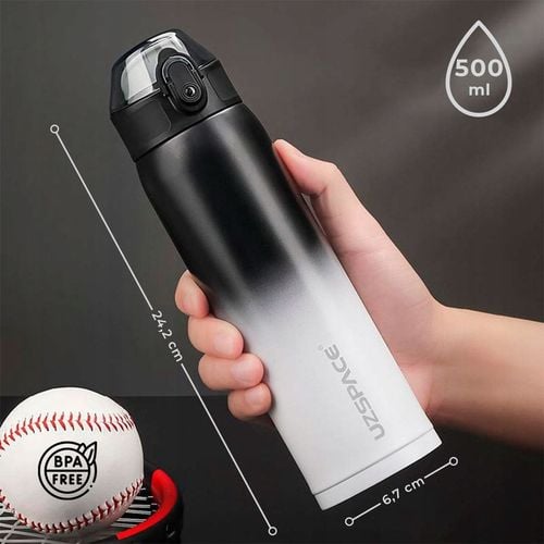 KUBEK TERMICZNY TERMOS DO KAWY HERBATY 500ML BUTELKA CZARNO-BIAŁA na Arena.pl