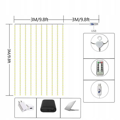 KURTYNA ŚWIETLNA Z 300 LAMPKAMI LED DO DEKORACJI POKOJU I OKNA na Arena.pl