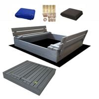 Duża Piaskownica Impregnowana Zamykana Drewniana 120cm SZARA