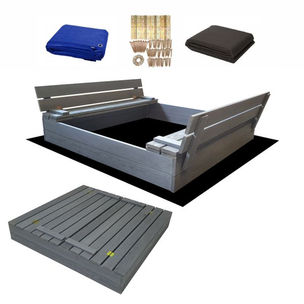 Duża Piaskownica Impregnowana Zamykana Drewniana 120cm SZARA zdjęcie 1