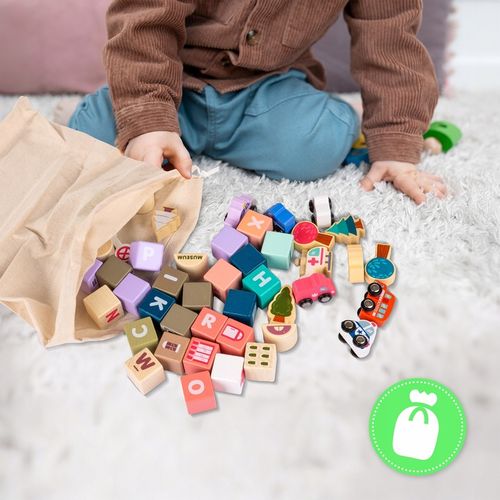 DREWNIANE KLOCKI ZESTAW DROGA MIASTO 115 ELEMENTÓW MATA POJAZDY AKCESORIA na Arena.pl