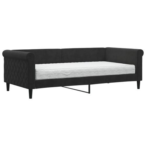 Sofa z materacem do spania, czarna, 90x190 cm, aksamit na Arena.pl
