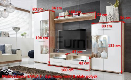 MEBLOŚCIANKA SAALA 3  DĄB MONUMENT & WHITE na Arena.pl