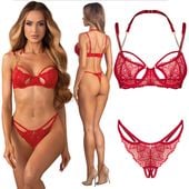 Komplet bielizny czerwony z łańcuszkami Obsessive 2-PCS Matildea S/M
