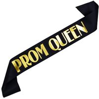 Prom  Queen  - czarna szarfa ze złotym nadrukiem