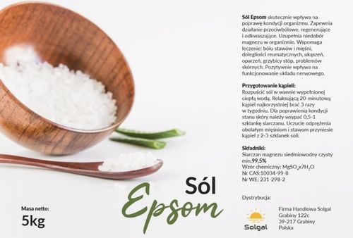 SIARCZAN MAGNEZU sól do kąpieli gorzka SÓL EPSOM czysty skład 5kg na Arena.pl