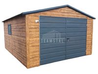 Garaż Blaszany 4x5 Brama - okno - Jasny orzech Drewnopodobny TS539