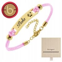 Bransoletka dla dziewczynki z grawerem różowa sznurkowa Motylek BLINGART