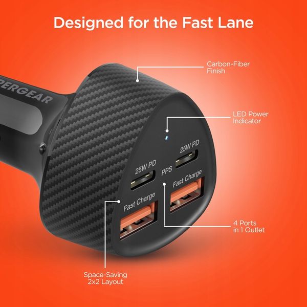 HyperGear superszybka ładowarka samochodowa QUAD 2xUSB-C PD, 2xUSB, 7A, 50W zdjęcie 7