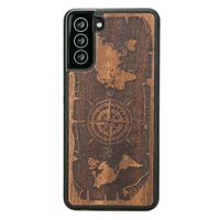 drewniane etui na samsung galaxy s21 plus róża wiatrów merbau