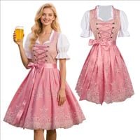Sukienka Dirndl damska Oktoberfest midi haftowana różowa tradycyjna M