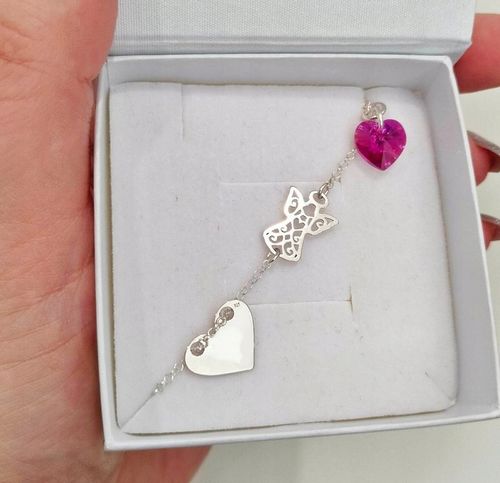 SREBRNA BRANSOLETKA ANIOŁEK I KOMUNIA ŚW. SERCE SWAROVSKI GRAWER na Arena.pl